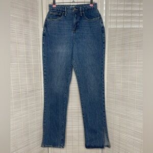Good American Medium Wash Straight Leg Mid Rise Denim Jeans Blue Size 2